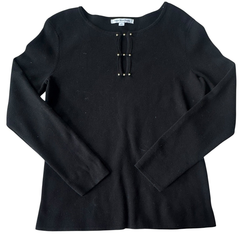 Mercer Street‎ Studio Black Long Sleeve Jewel Button Keyhole Neck Women Size S